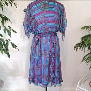 Vintage Colorful Striped Paisley Dress